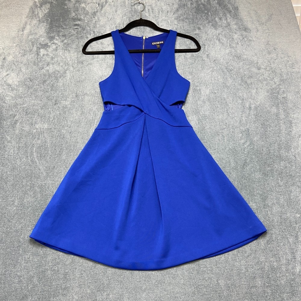 Express Semi Formal Dress Womens 0 Blue Crossover Front Side Cutouts Back Zip